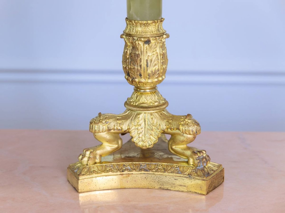 Vintage Restored Bronze Tripod Lamp Base-photo-8