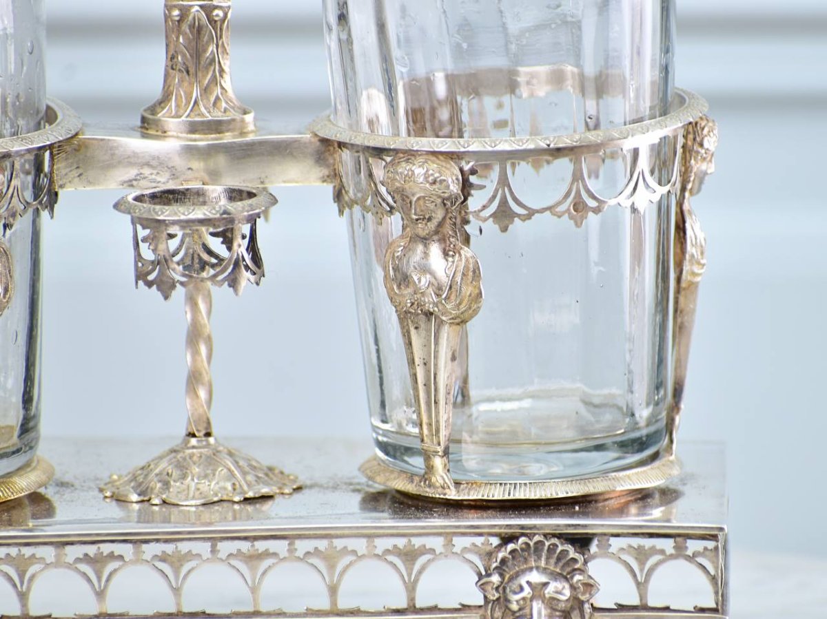 Ancien huilier vinaigrier en argent ciselé de style Directoire/Consulat-photo-2