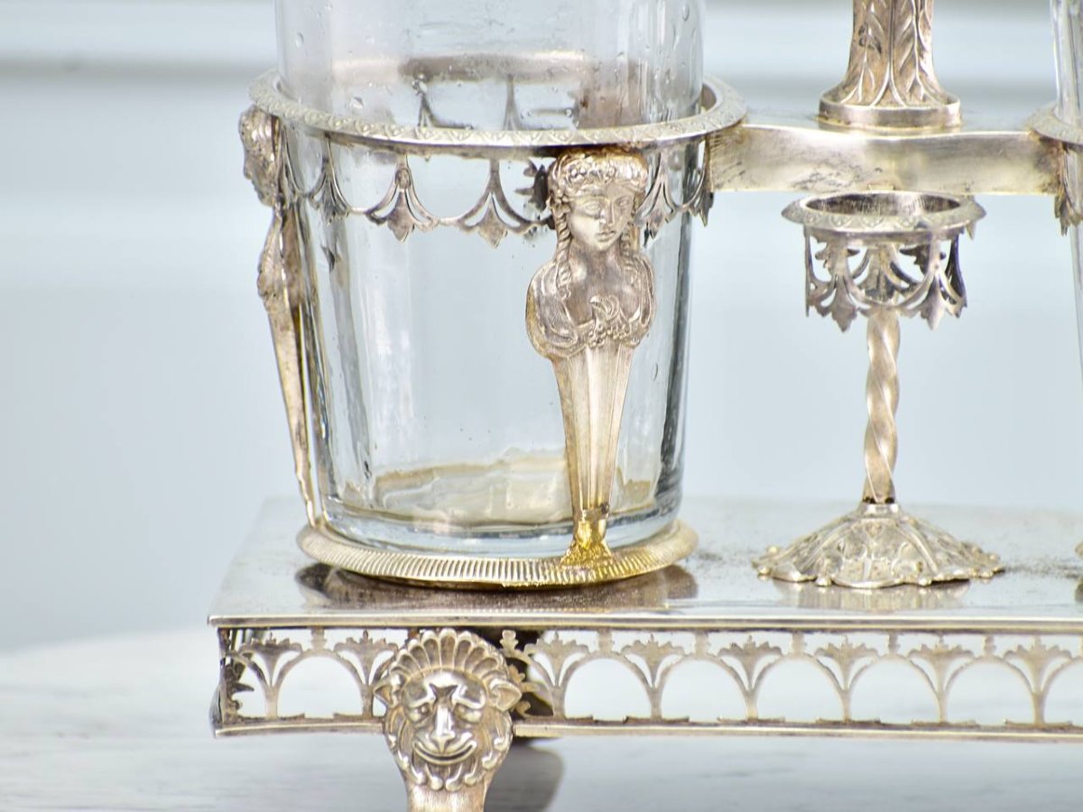 Ancien huilier vinaigrier en argent ciselé de style Directoire/Consulat-photo-5