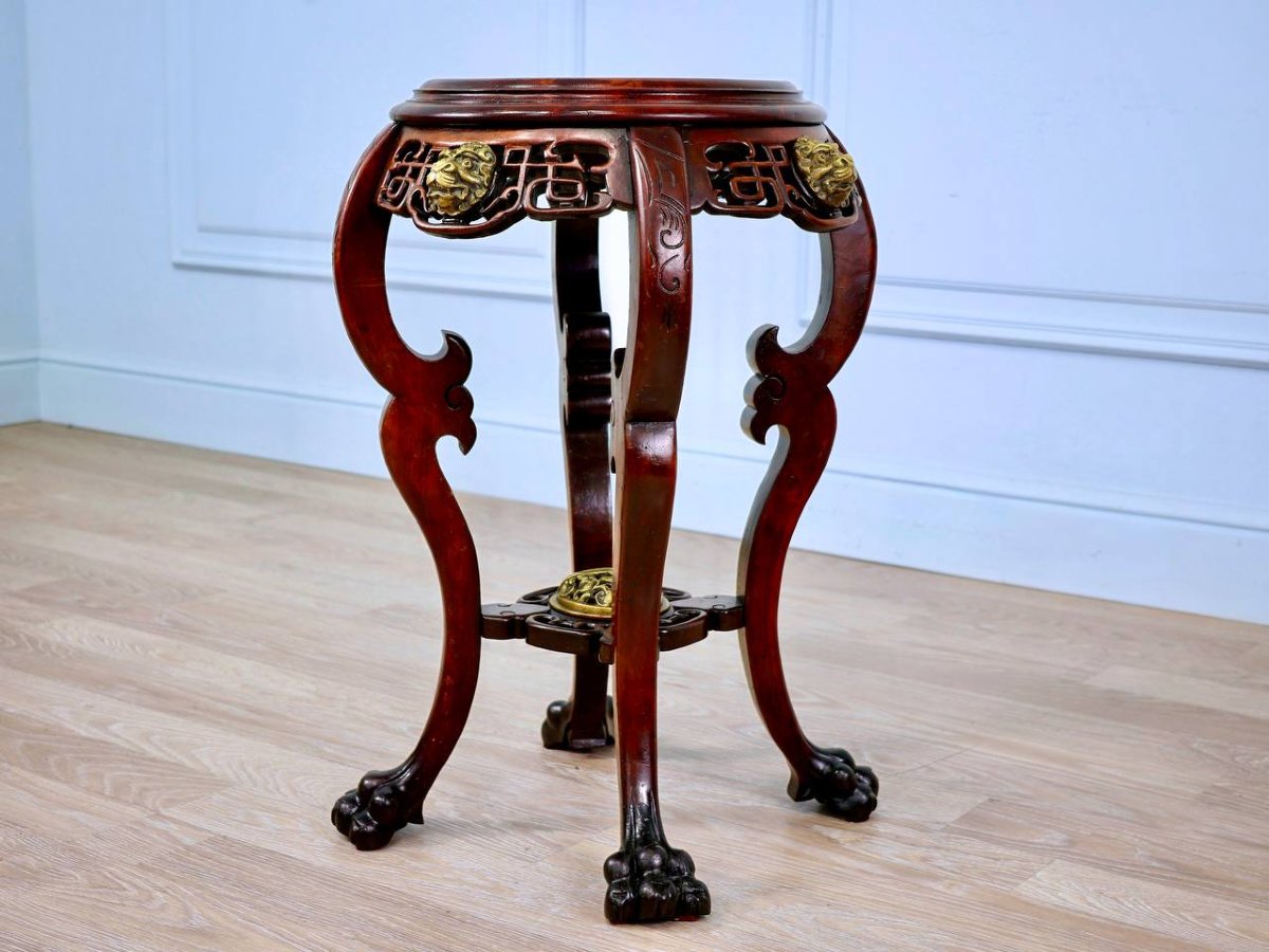 Side Table, Carved Wooden Seat And Bronze Ornaments, Attributed To Gabriel Viardot-photo-2