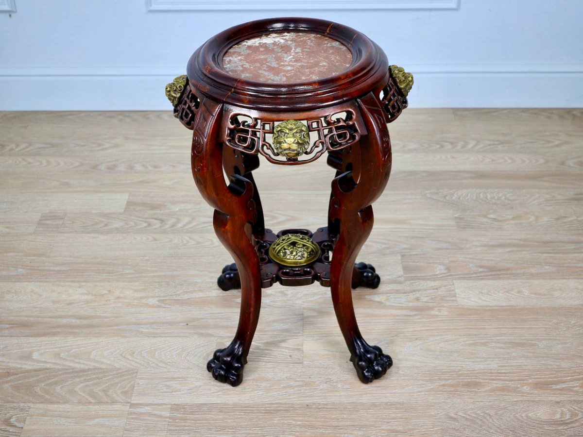 Side Table, Carved Wooden Seat And Bronze Ornaments, Attributed To Gabriel Viardot-photo-3