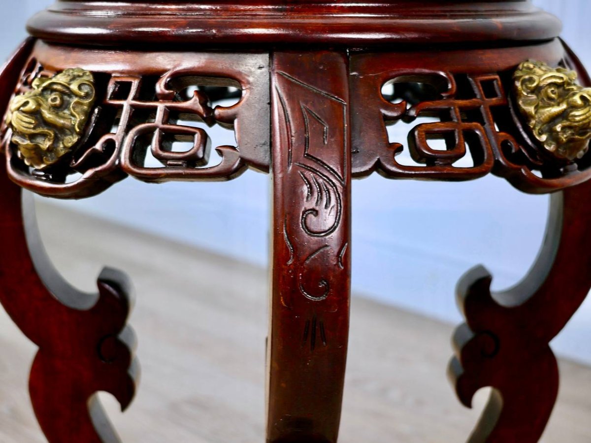 Side Table, Carved Wooden Seat And Bronze Ornaments, Attributed To Gabriel Viardot-photo-4
