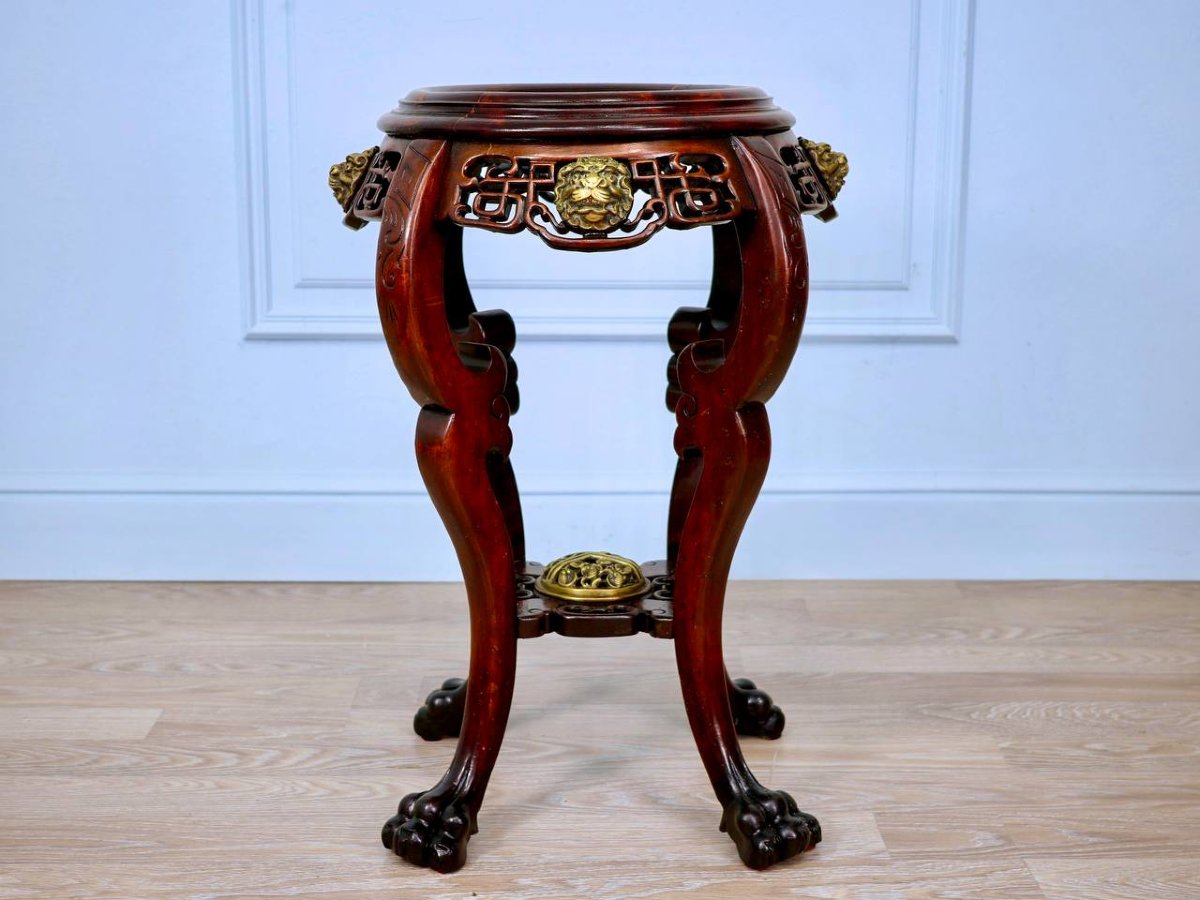 Side Table, Carved Wooden Seat And Bronze Ornaments, Attributed To Gabriel Viardot