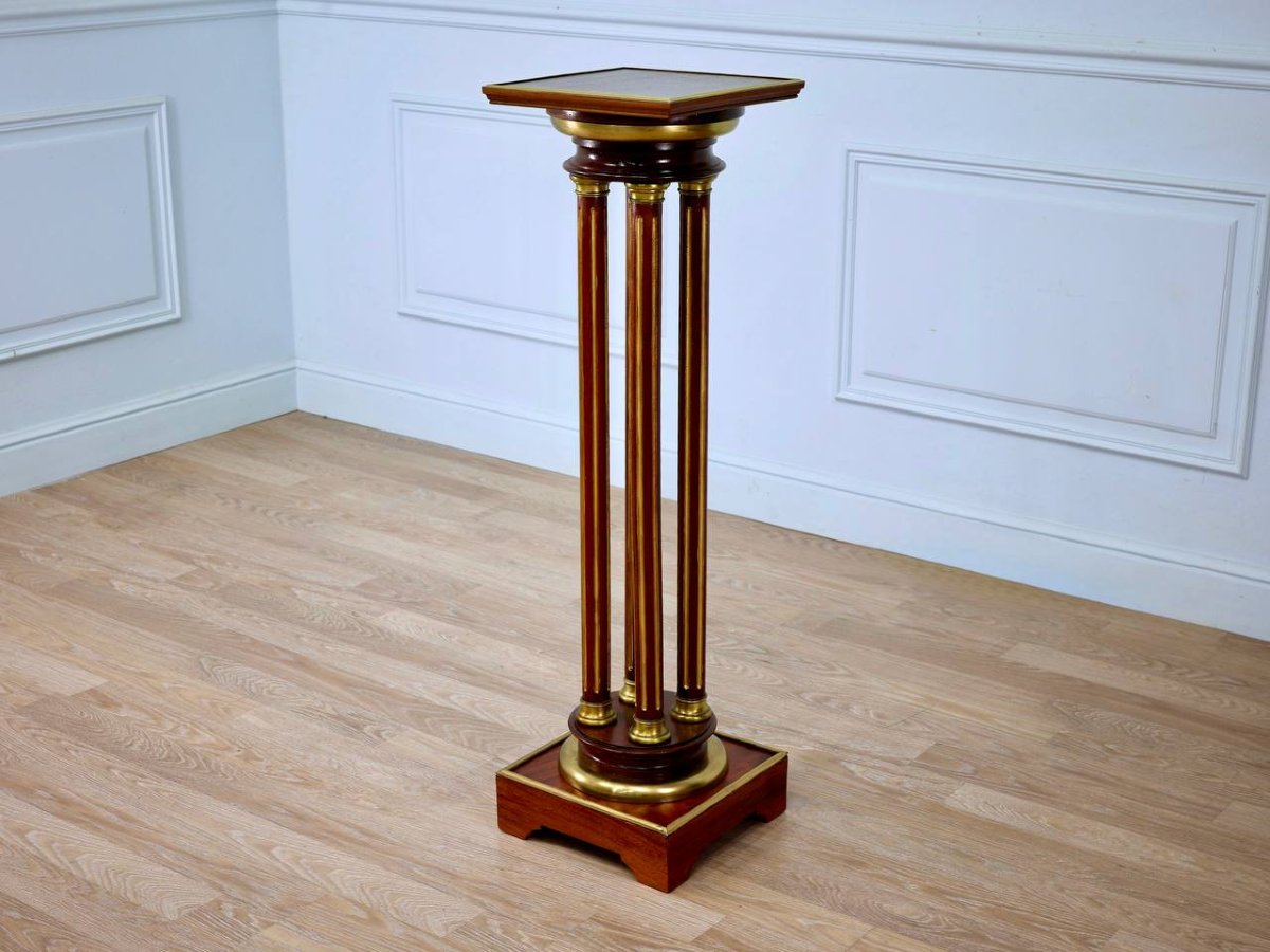 Display Stand, Wood And Brass Seat
