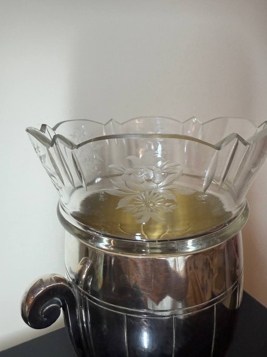 Art Deco Vase With Crystal Insert, Signed Bouillet Bourdelle-photo-2