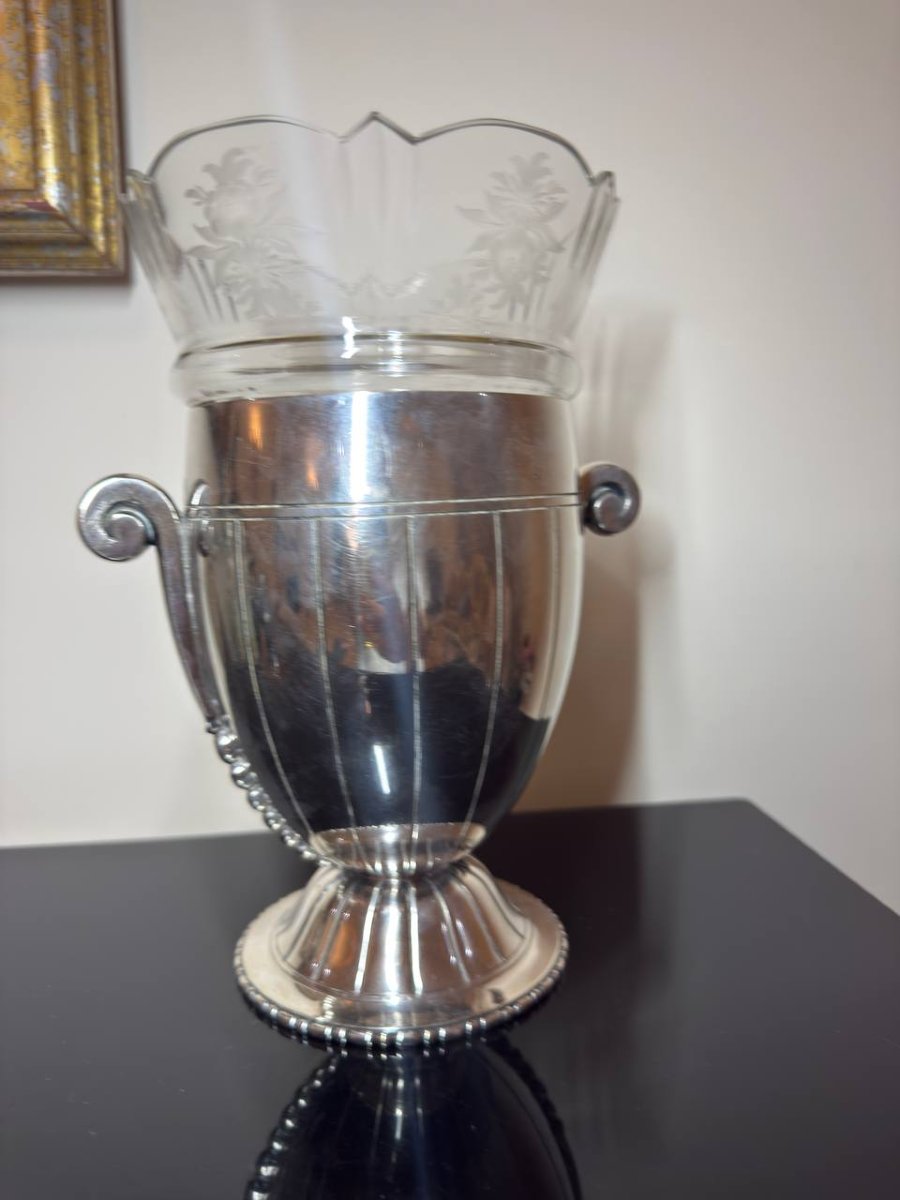 Art Deco Vase With Crystal Insert, Signed Bouillet Bourdelle-photo-2