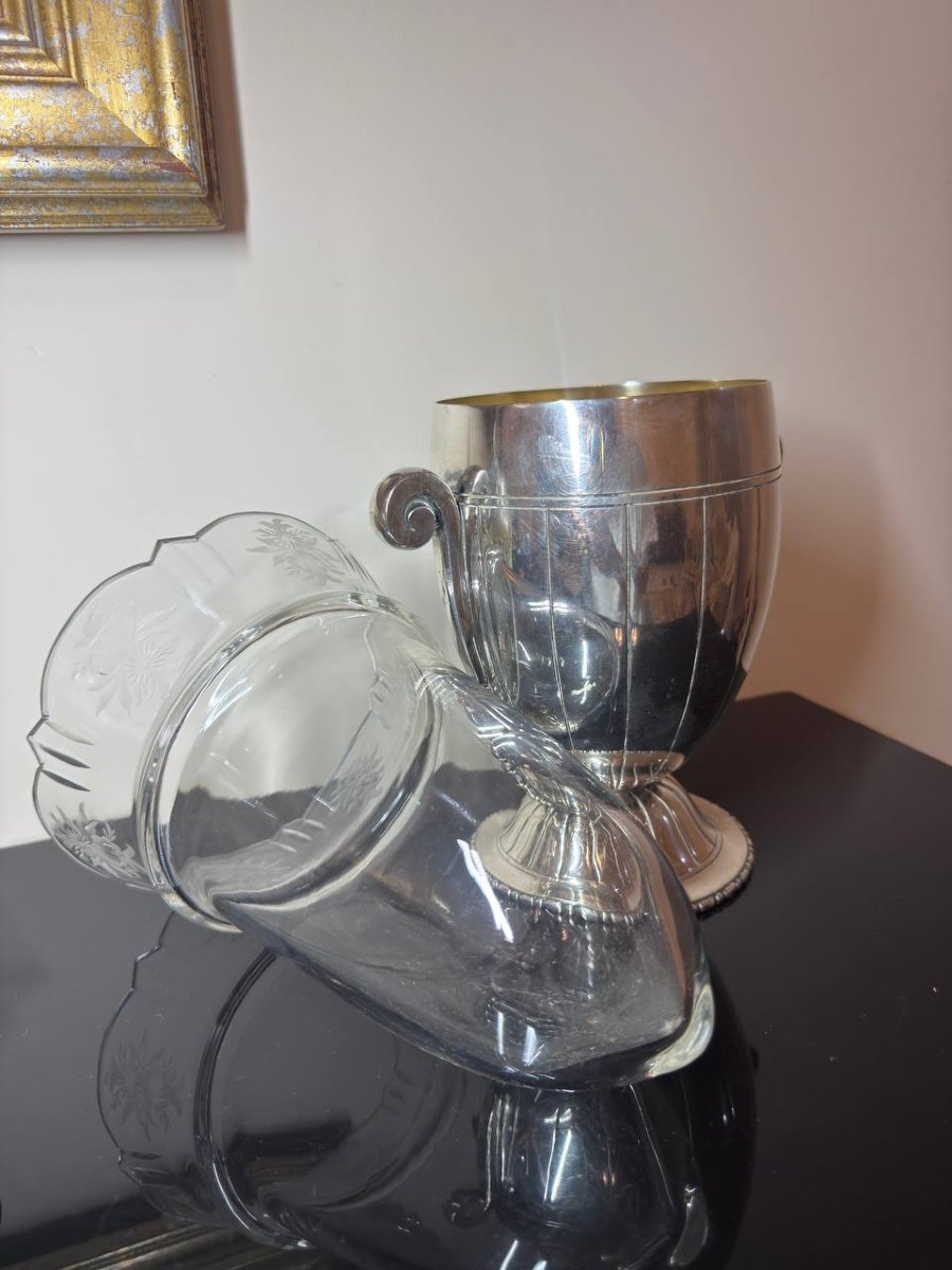 Art Deco Vase With Crystal Insert, Signed Bouillet Bourdelle-photo-3