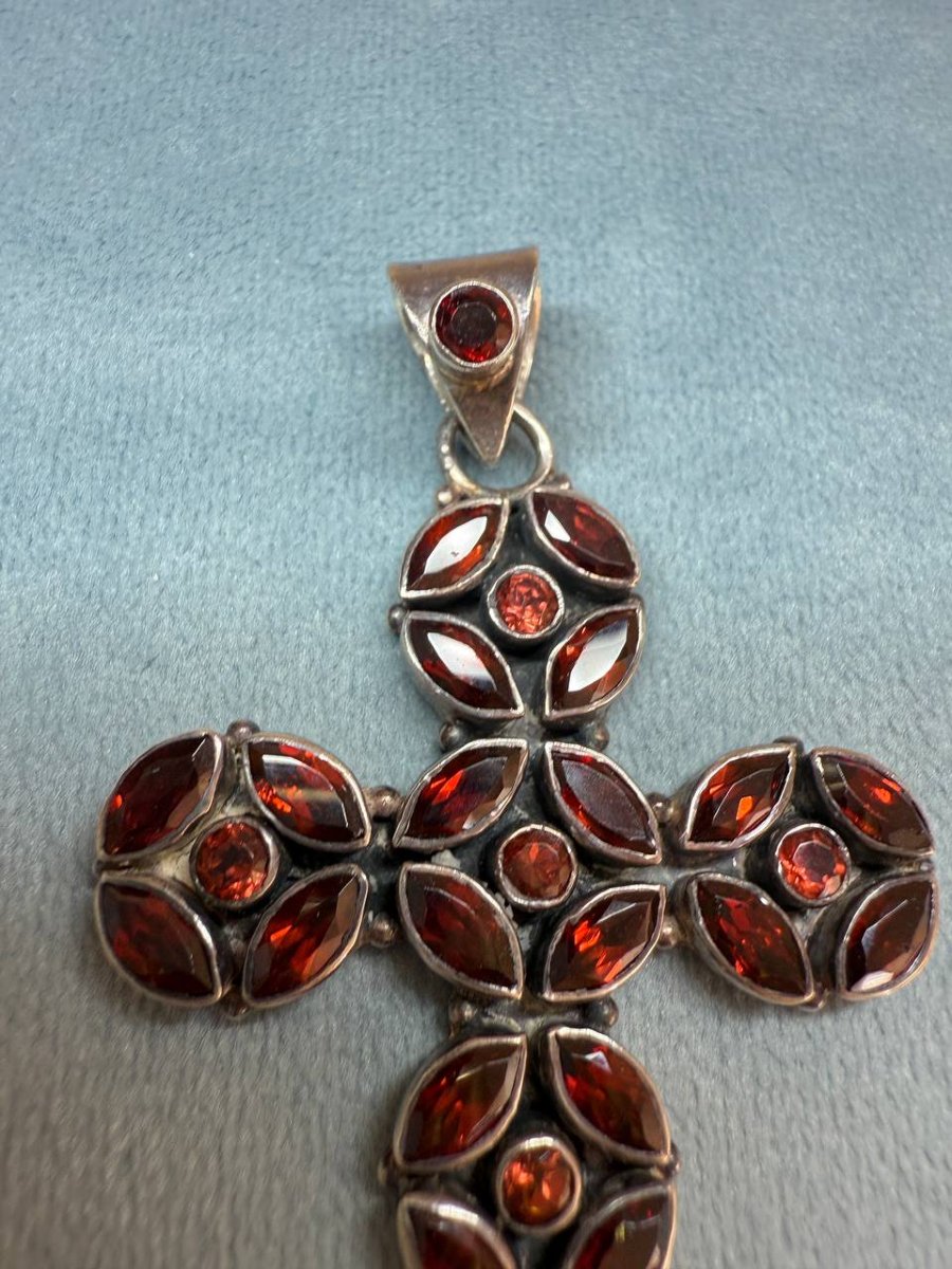 Croix en argent sertie de grenat-photo-2