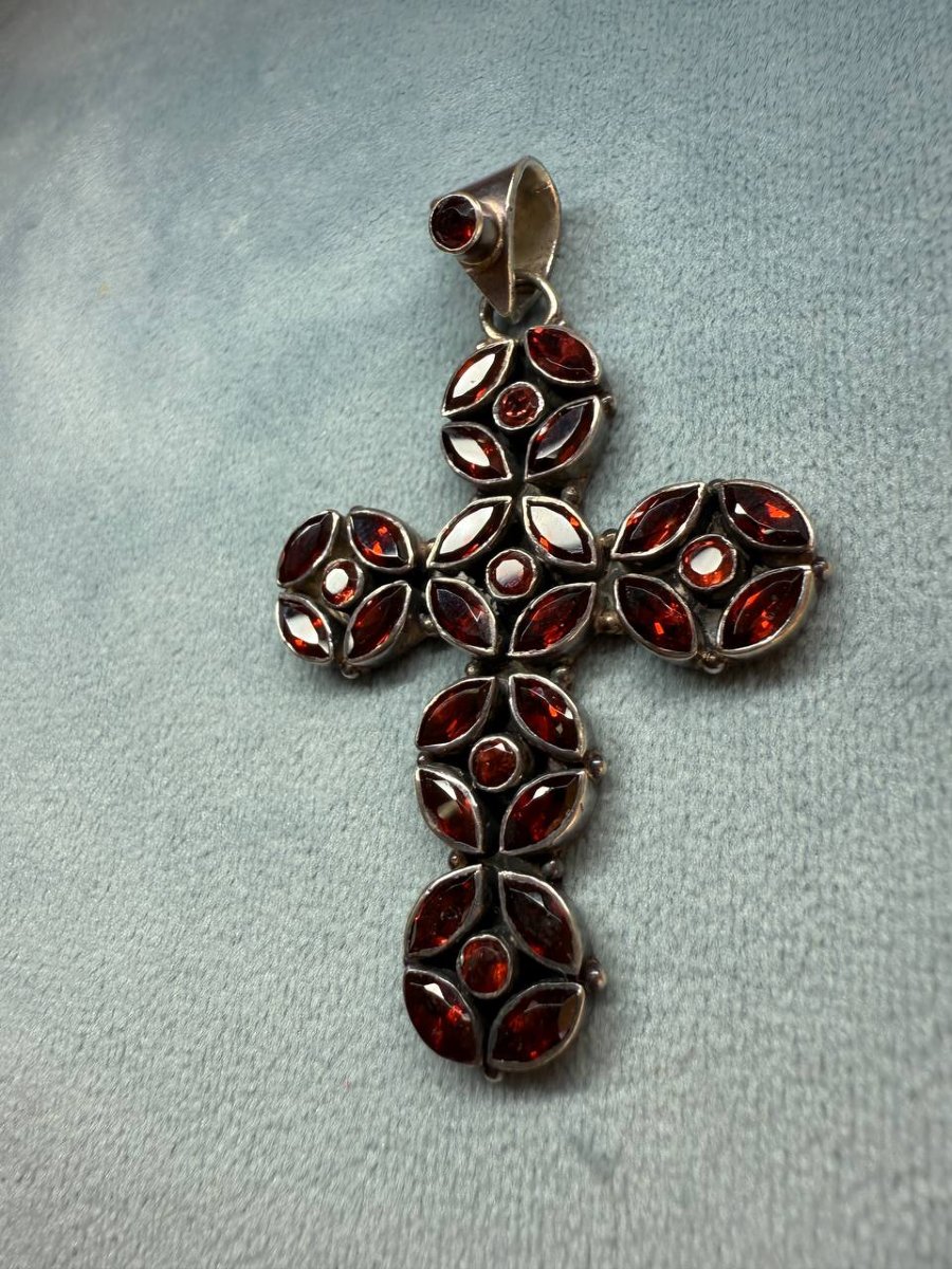 Croix en argent sertie de grenat-photo-3