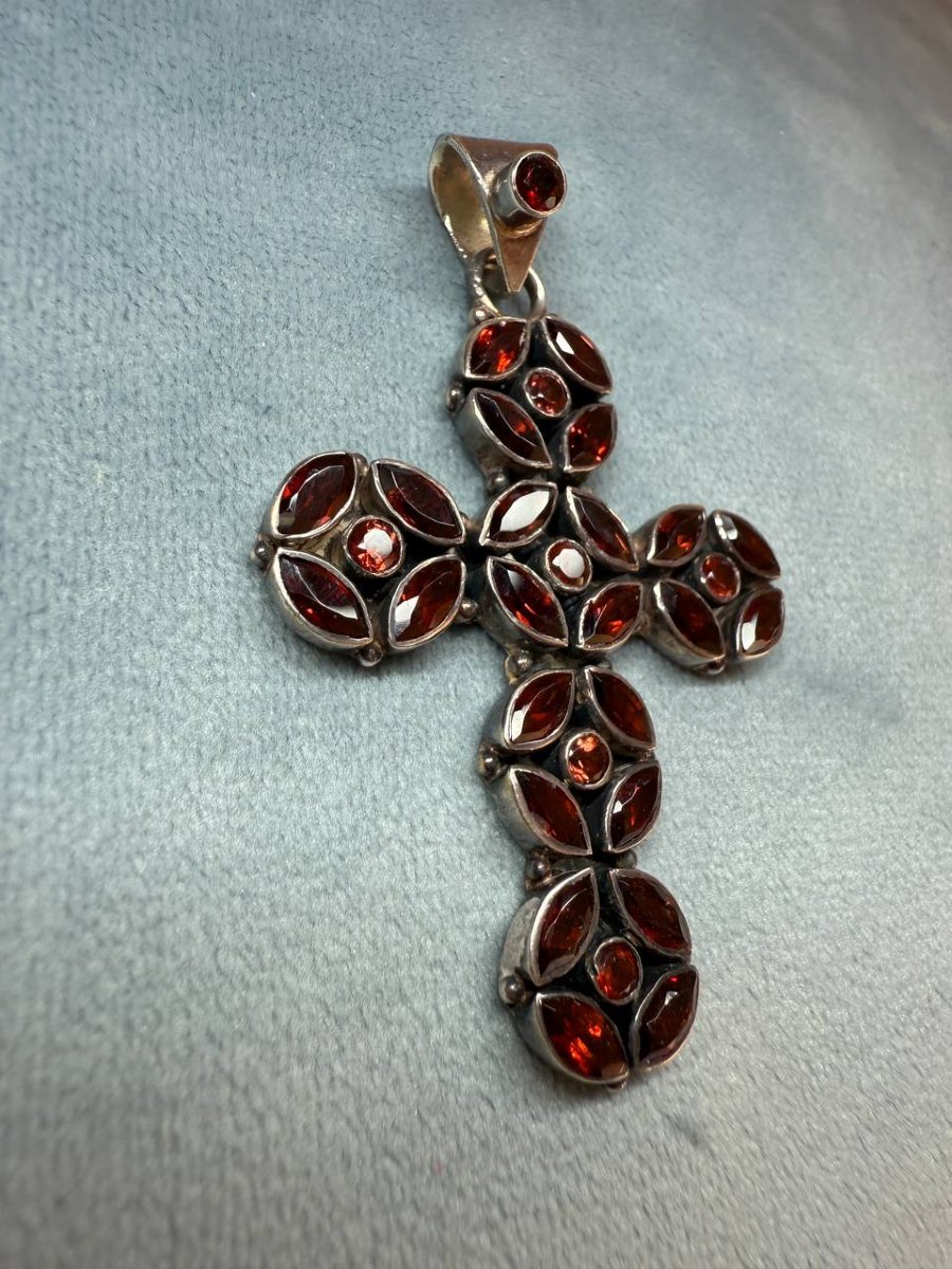 Croix en argent sertie de grenat-photo-2