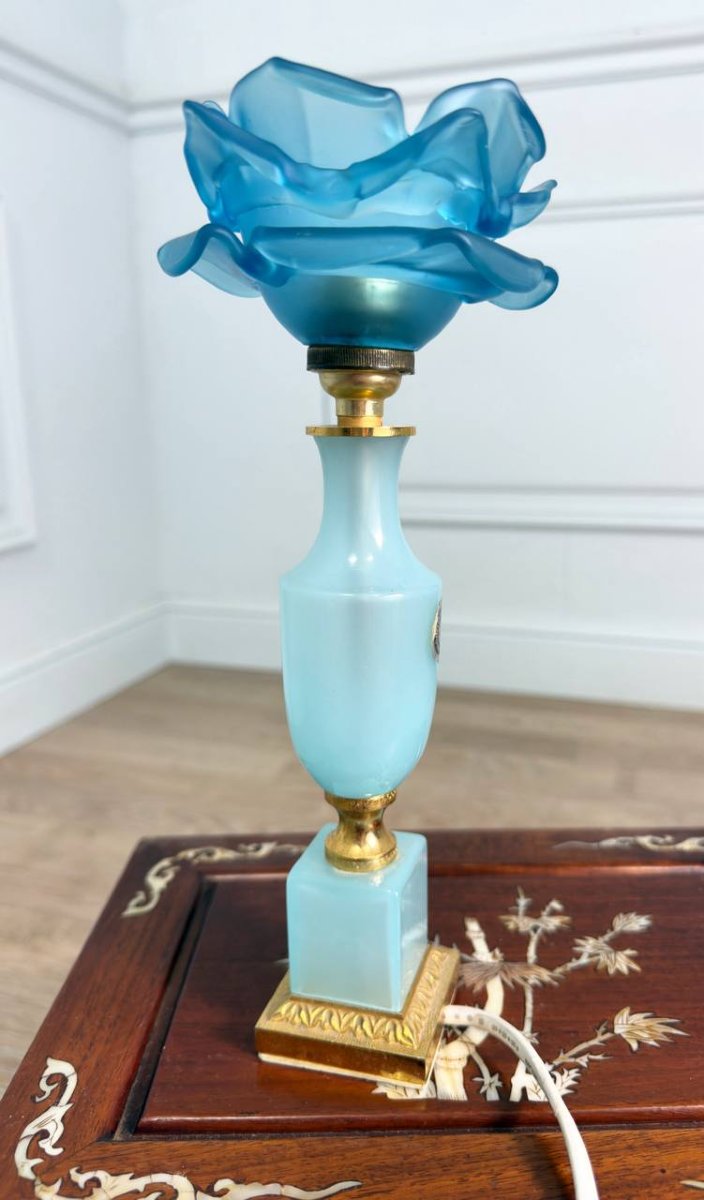 Blue And Bronze Opaline Lamp-photo-2