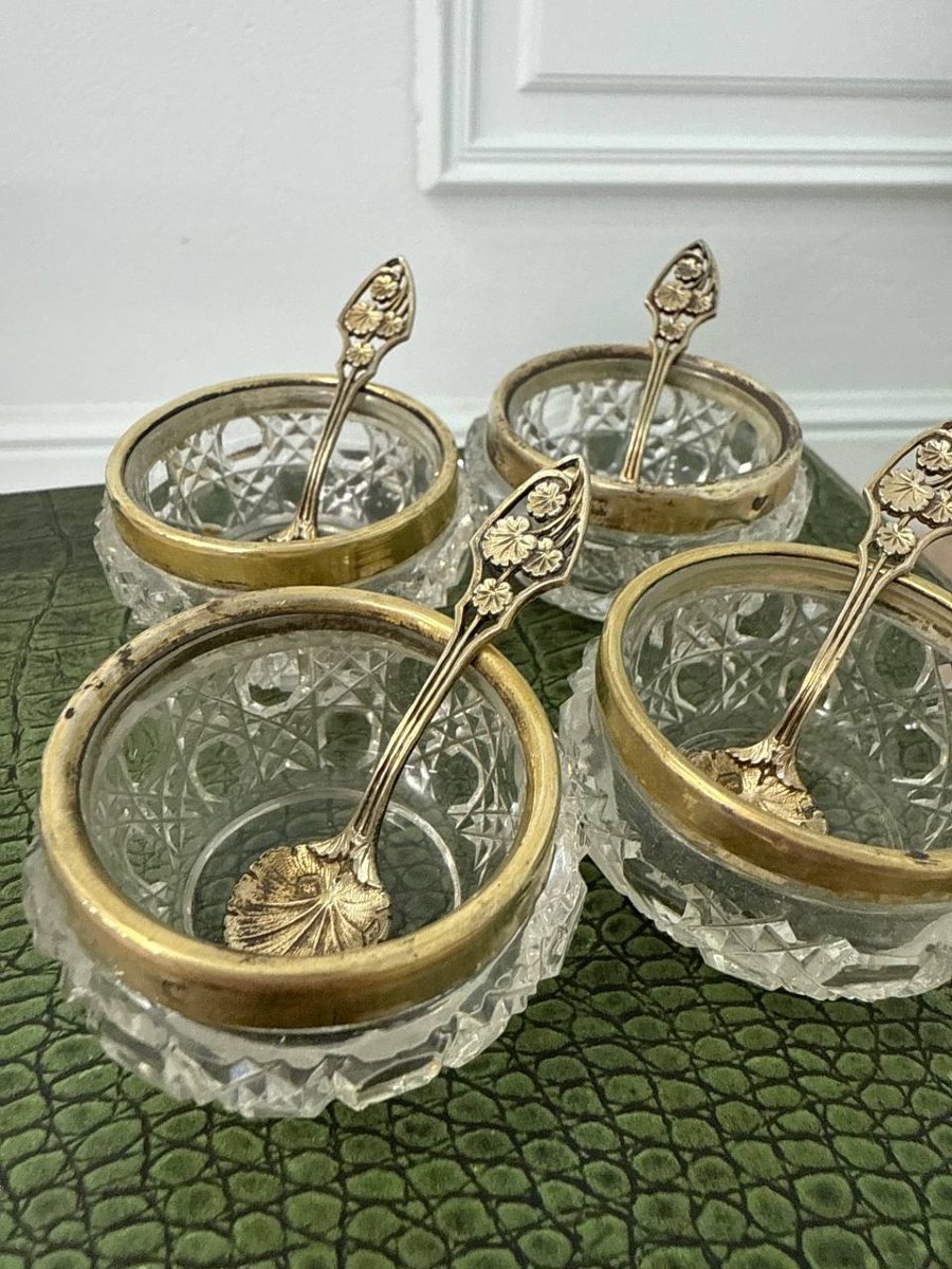 Salerons, Verrines With Crystal And Solid Silver Spoons-photo-2