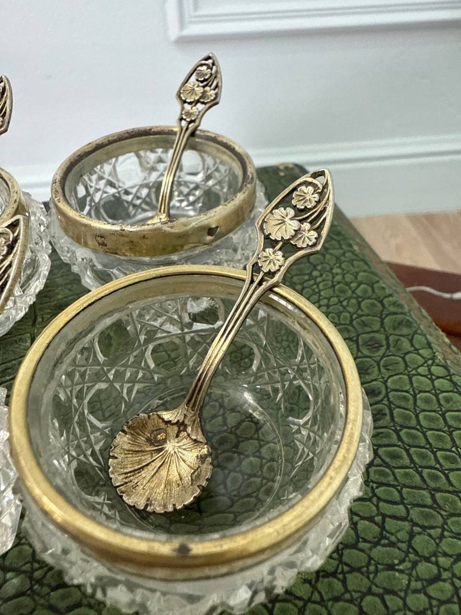 Salerons, Verrines With Crystal And Solid Silver Spoons-photo-3