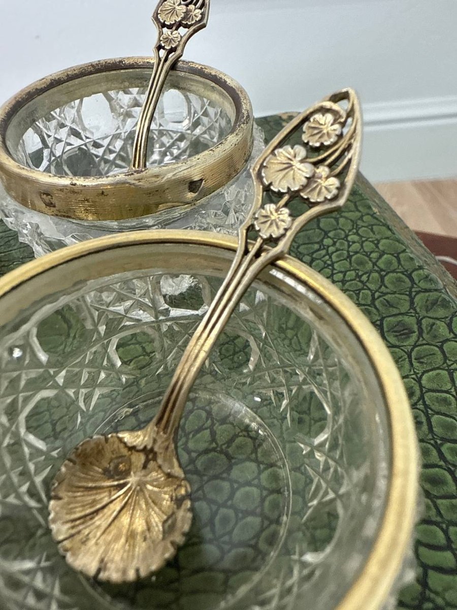 Salerons, Verrines With Crystal And Solid Silver Spoons-photo-4