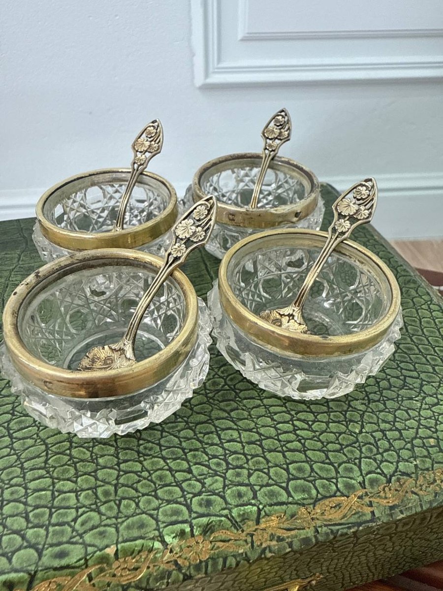 Salerons, Verrines With Crystal And Solid Silver Spoons