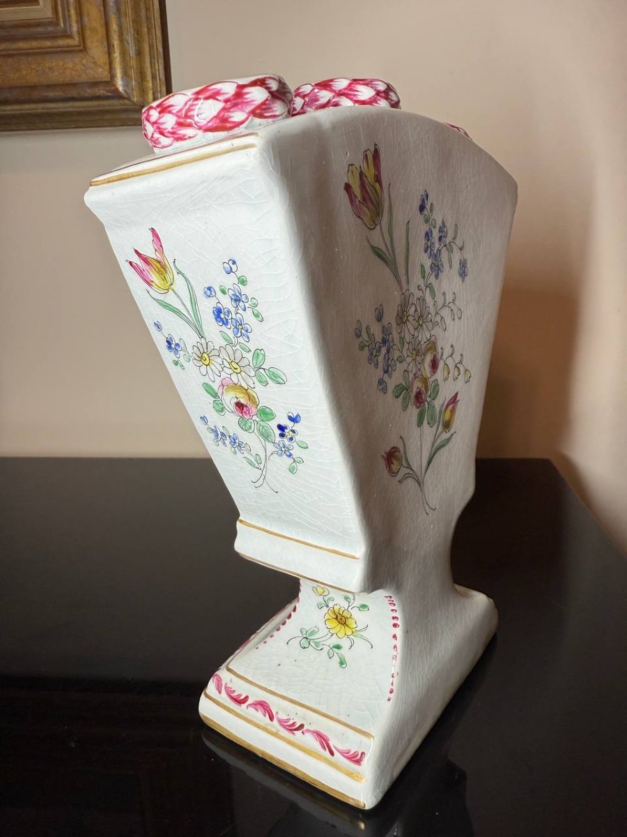 Hand-painted 19th-century Earthenware Flower Vase, Lille 1767-photo-4