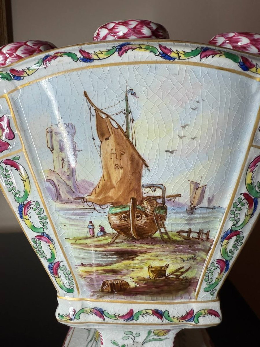 Hand-painted 19th-century Earthenware Flower Vase, Lille 1767-photo-1