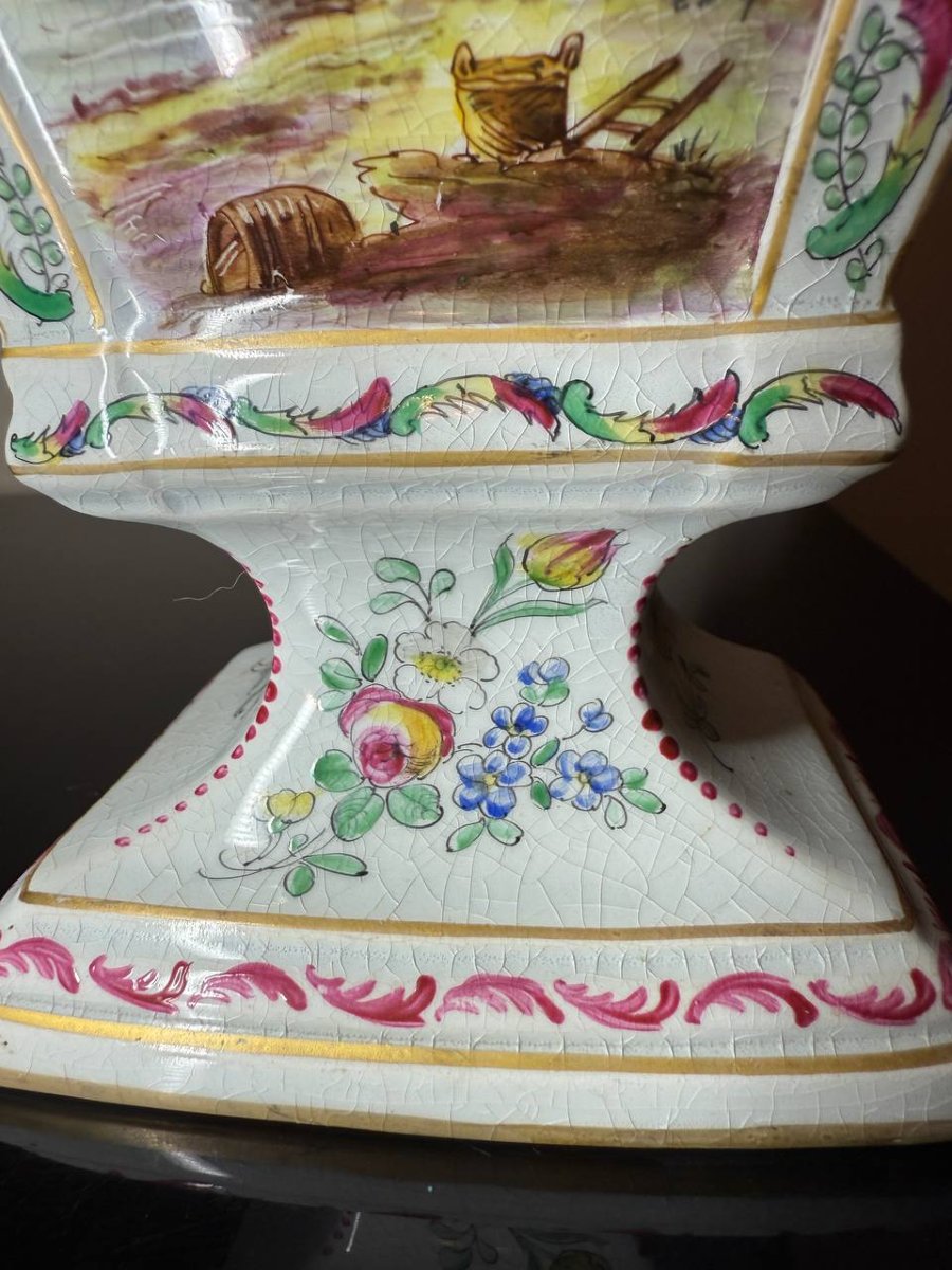 Hand-painted 19th-century Earthenware Flower Vase, Lille 1767-photo-3