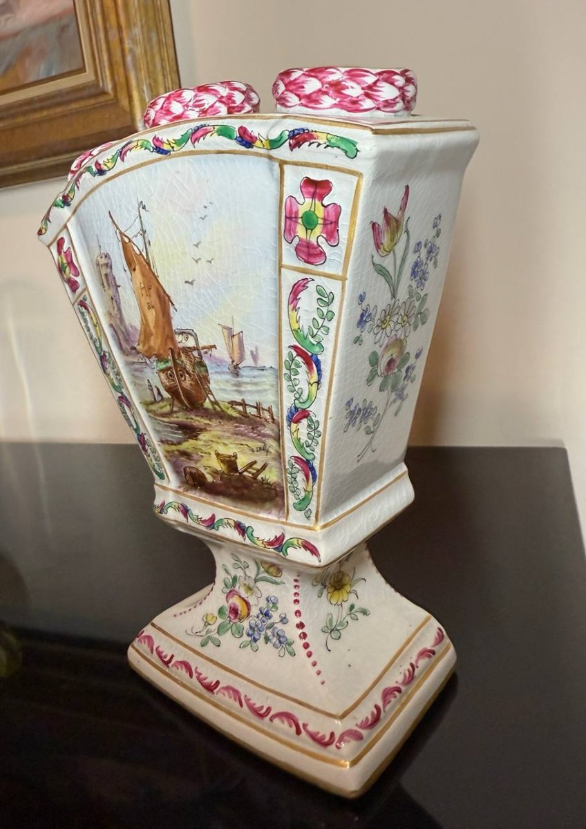 Hand-painted 19th-century Earthenware Flower Vase, Lille 1767-photo-4
