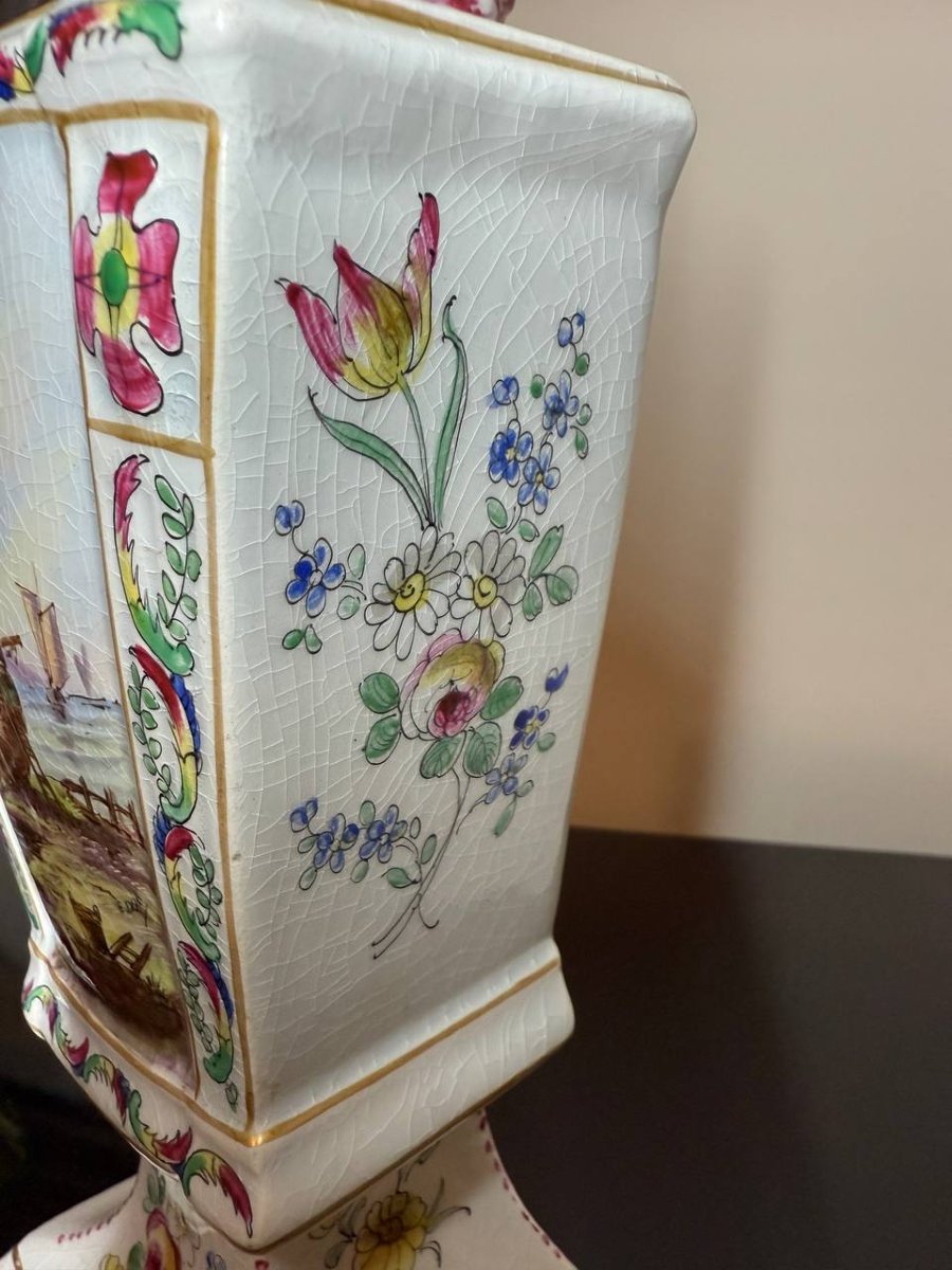 Hand-painted 19th-century Earthenware Flower Vase, Lille 1767-photo-5