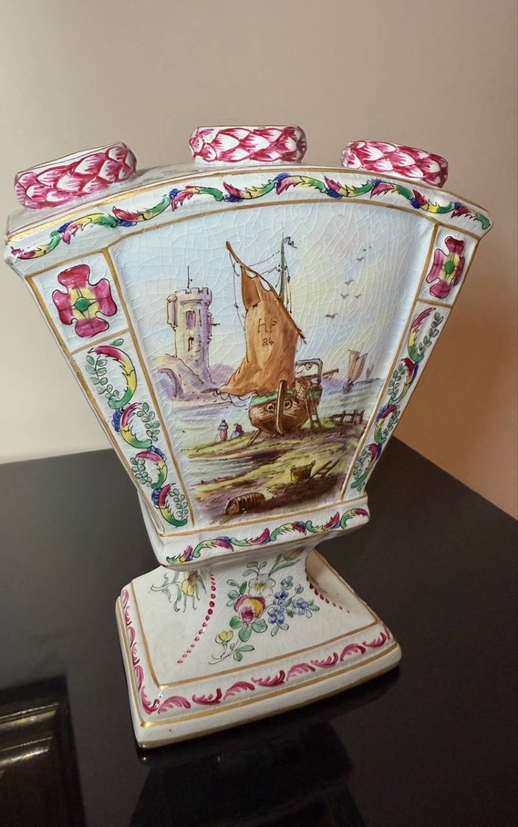 Hand-painted 19th-century Earthenware Flower Vase, Lille 1767-photo-6