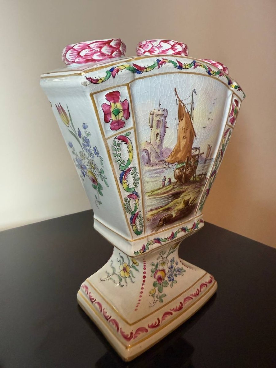 Hand-painted 19th-century Earthenware Flower Vase, Lille 1767-photo-7