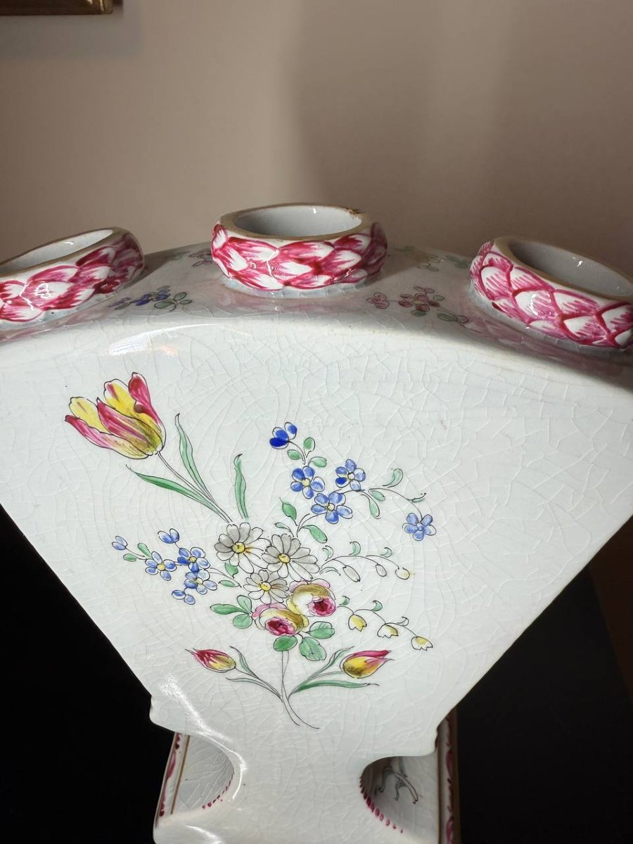 Hand-painted 19th-century Earthenware Flower Vase, Lille 1767-photo-8