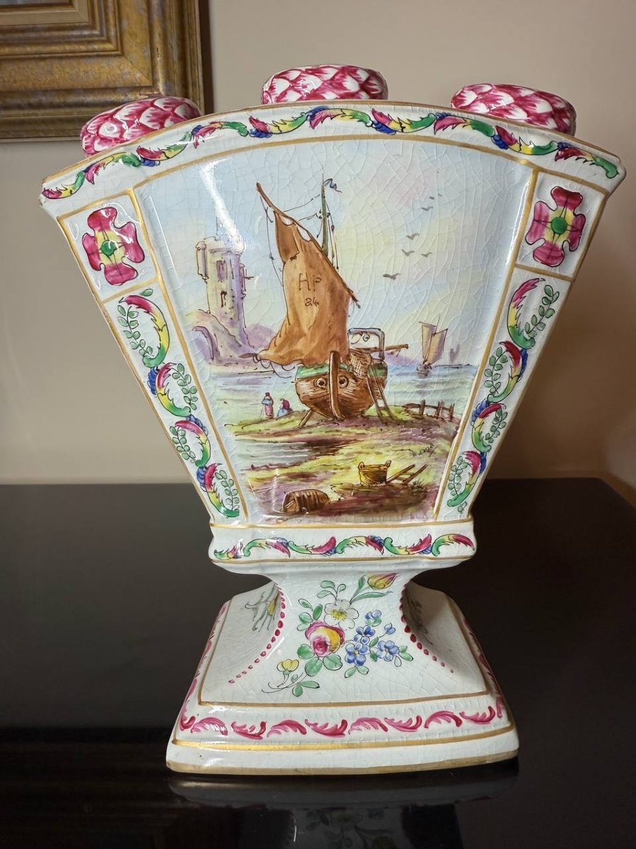 Hand-painted 19th-century Earthenware Flower Vase, Lille 1767
