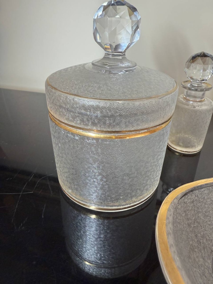 Toiletry Set, Frosted Gold Crystal Bottles By Saint Louis-photo-4