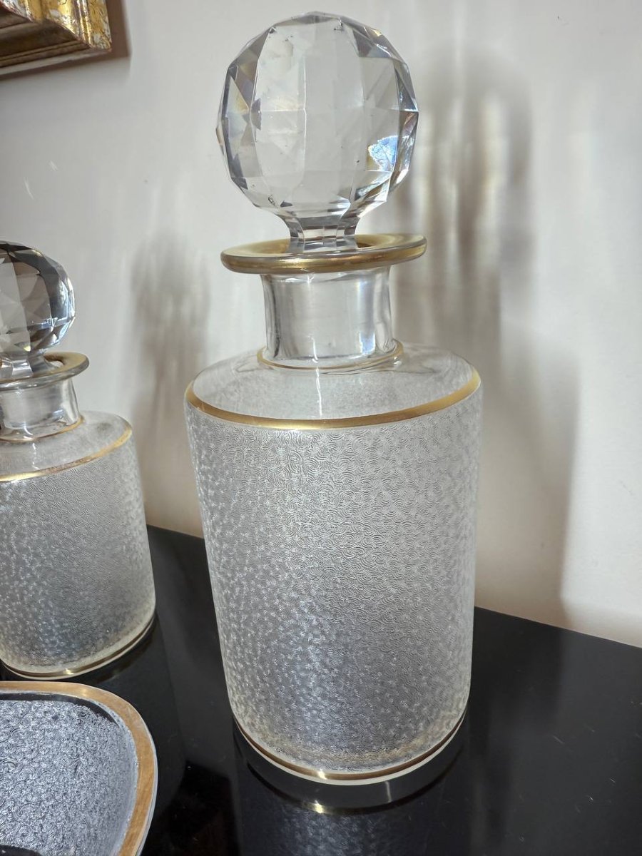 Toiletry Set, Frosted Gold Crystal Bottles By Saint Louis-photo-2