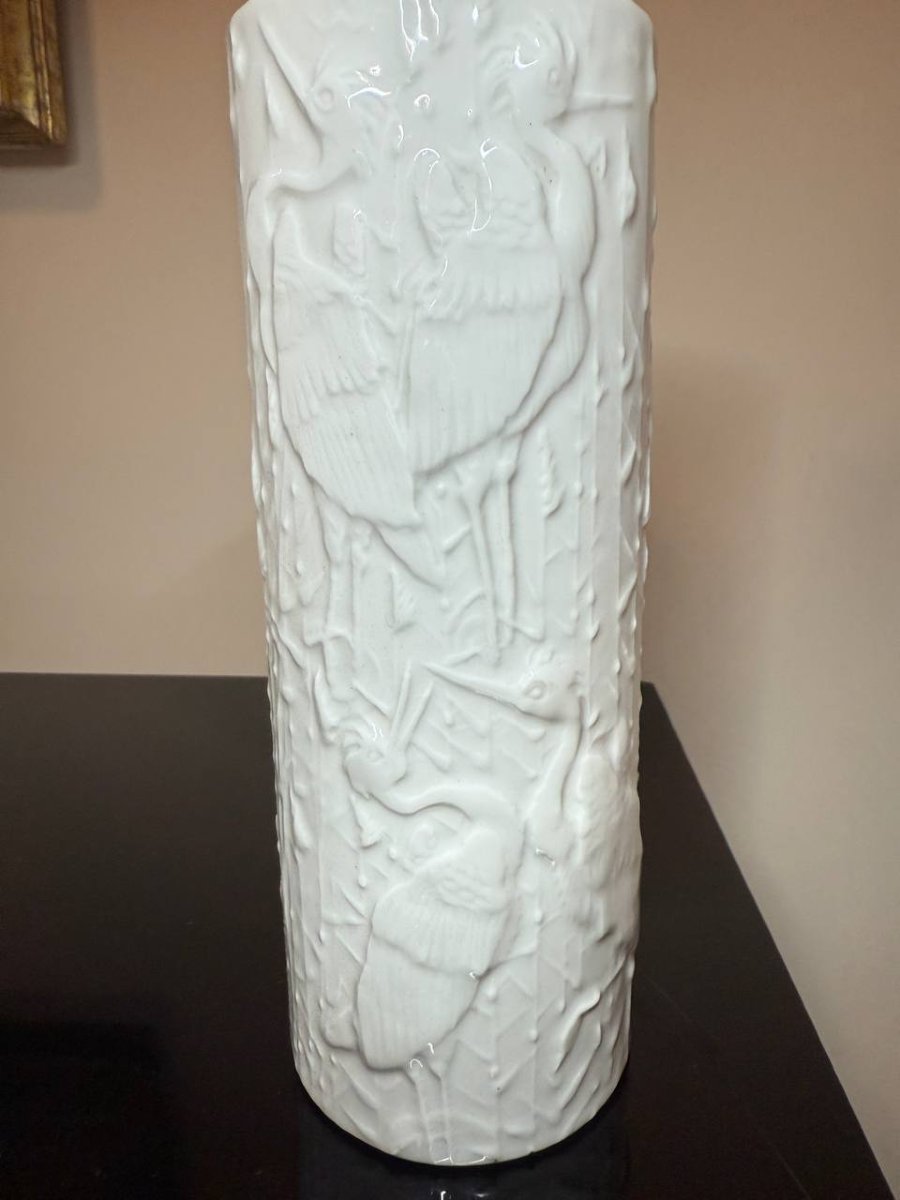 Kpm Berlin Porcelain Vase With Relief Design, “continuous Heron” Motif, By H. Weisser, 20 Cm-photo-5