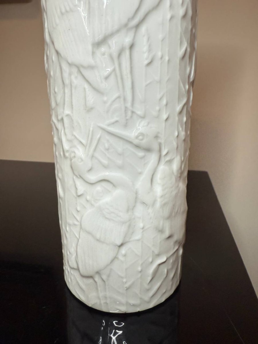 Kpm Berlin Porcelain Vase With Relief Design, “continuous Heron” Motif, By H. Weisser, 20 Cm-photo-6