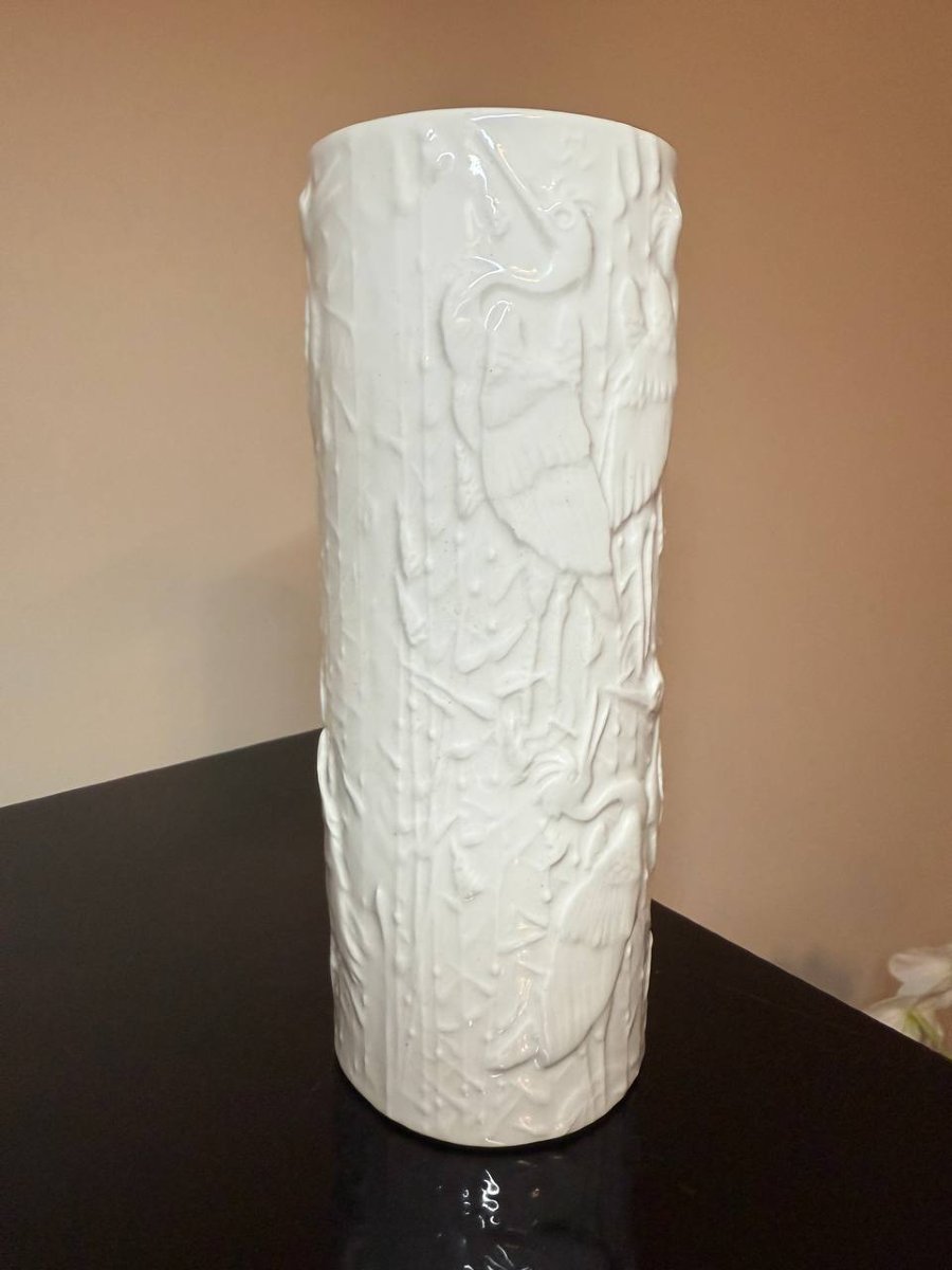 Kpm Berlin Porcelain Vase With Relief Design, “continuous Heron” Motif, By H. Weisser, 20 Cm-photo-7