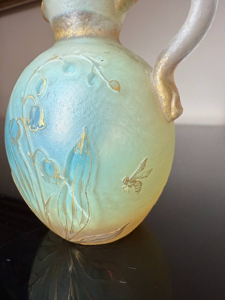 Daum Nancy: Handled Bottle With Acid-etched Decoration And Gilded Rim.-photo-7