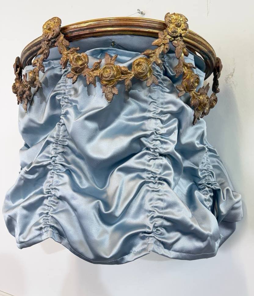Ciel de lit à la polonaise,guirlandes de fleurs,bronze style Louis XVI,BALDAQUIN ou Cantonnière-photo-2
