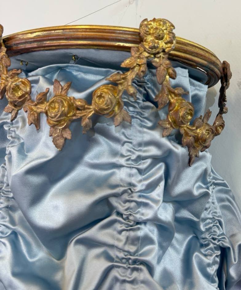 Ciel de lit à la polonaise,guirlandes de fleurs,bronze style Louis XVI,BALDAQUIN ou Cantonnière-photo-4