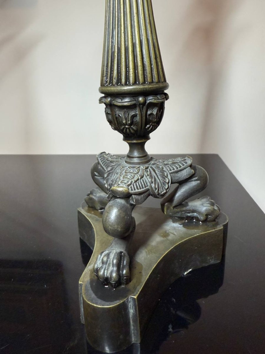 Empire-style Bronze Candlesticks, Restoration Period-photo-2