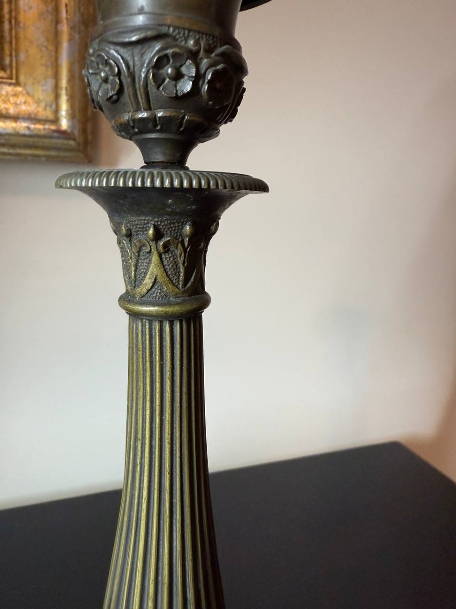Empire-style Bronze Candlesticks, Restoration Period-photo-3