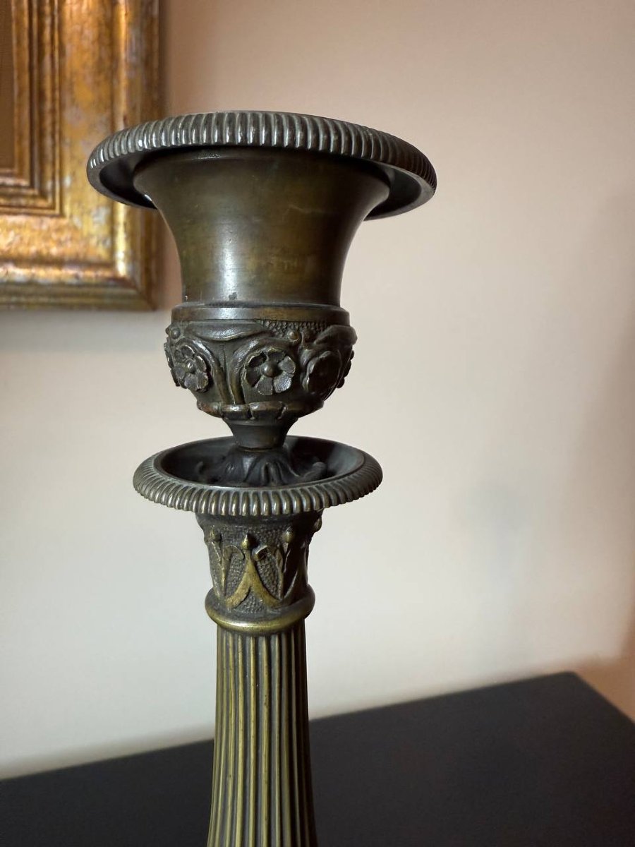 Empire-style Bronze Candlesticks, Restoration Period-photo-4