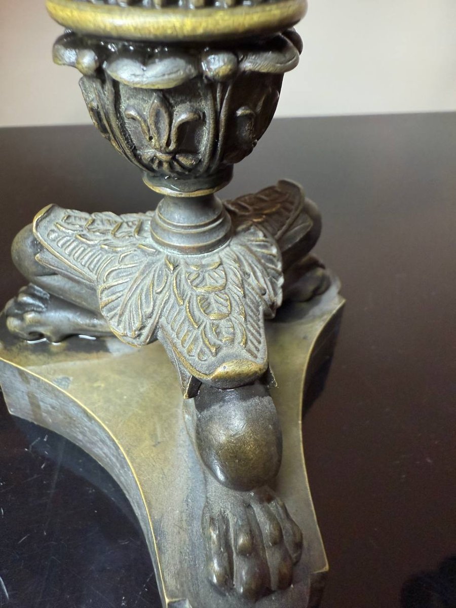 Empire-style Bronze Candlesticks, Restoration Period-photo-5