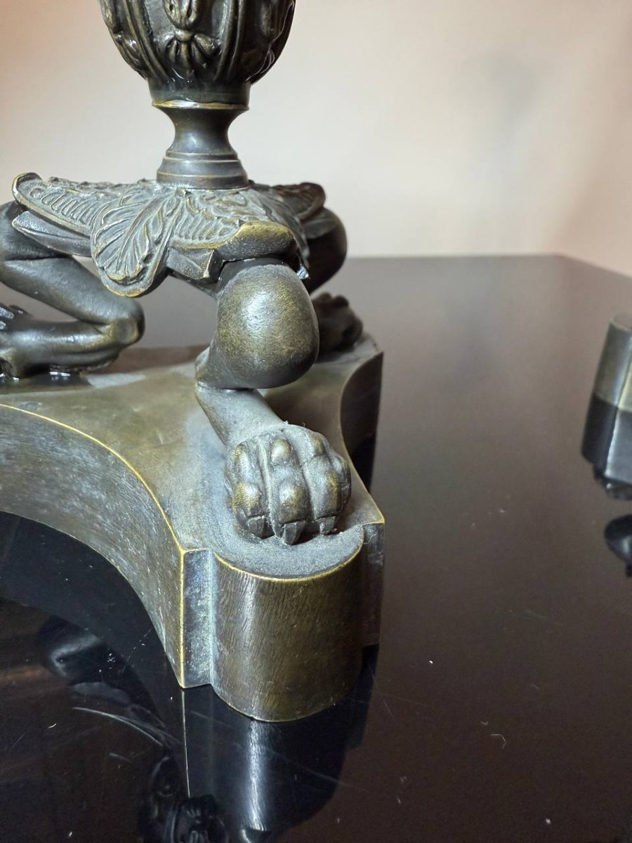 Empire-style Bronze Candlesticks, Restoration Period-photo-6