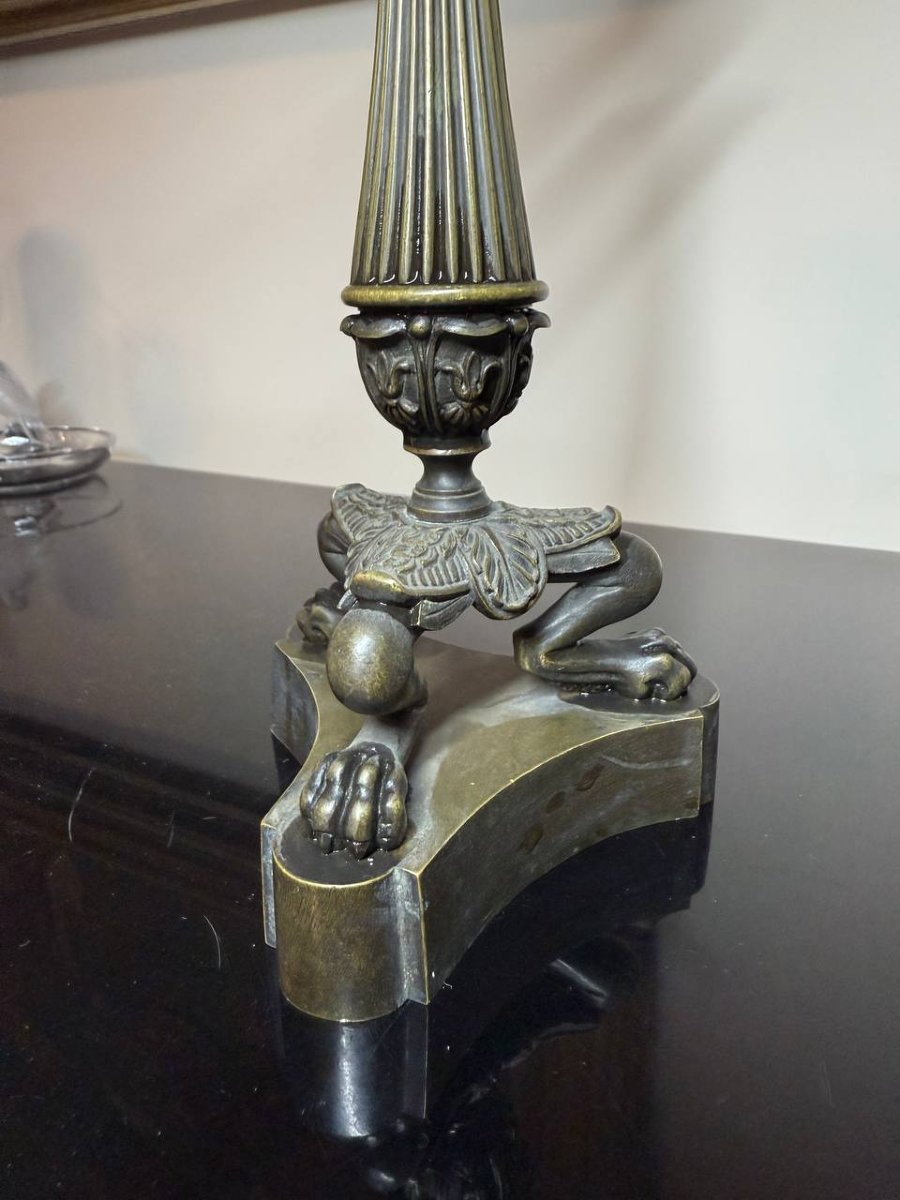 Empire-style Bronze Candlesticks, Restoration Period-photo-7