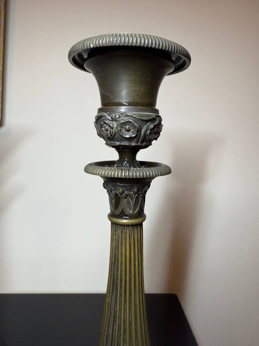 Empire-style Bronze Candlesticks, Restoration Period-photo-8