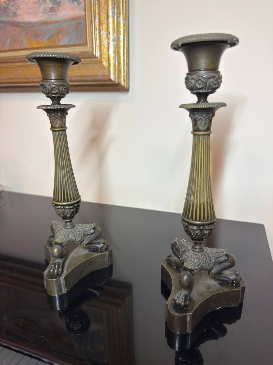 Empire-style Bronze Candlesticks, Restoration Period