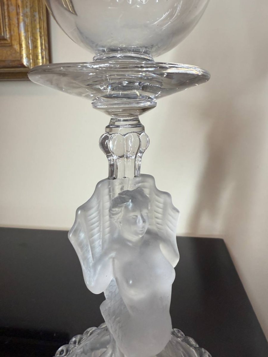 Lampe à huile provençale en verre moulé,  lampe de dentellière, Cristallerie de Portieux-photo-1