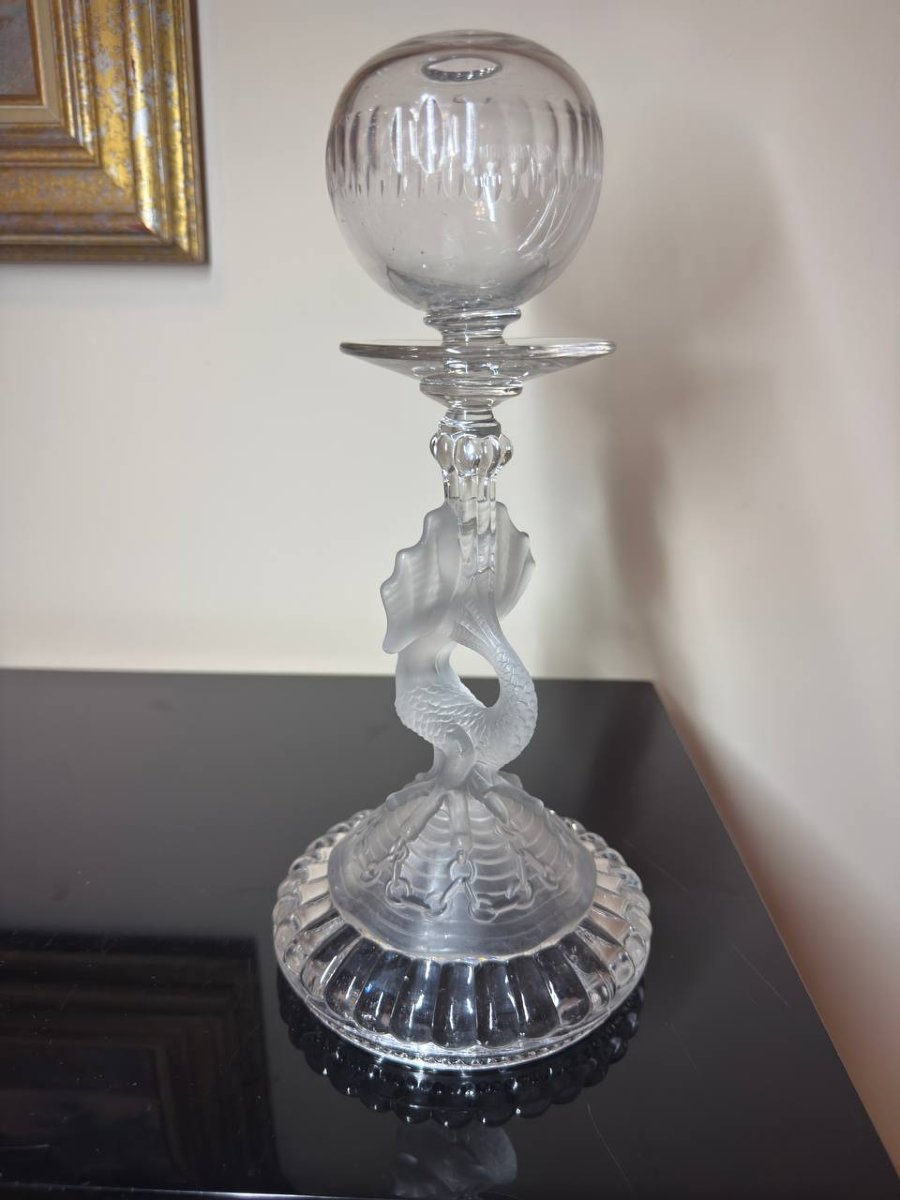 Lampe à huile provençale en verre moulé,  lampe de dentellière, Cristallerie de Portieux-photo-4