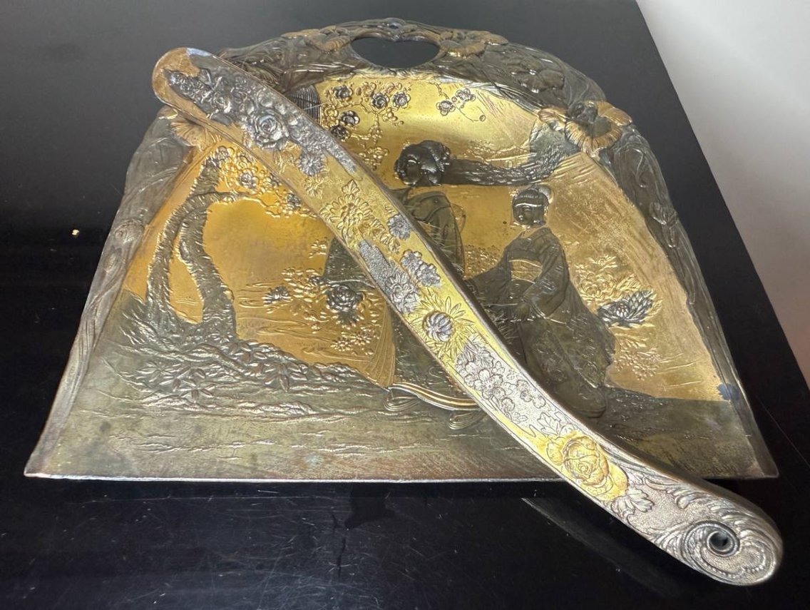 Vintage Art Nouveau Table Crumb Tray, "japanese" Style