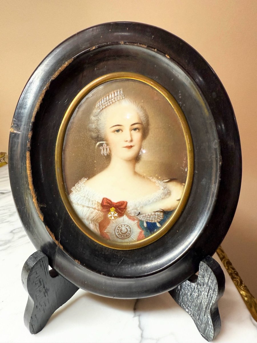 Tsarine Catherine II, dite « la Grande », impératrice de Russie , Portrait miniature.