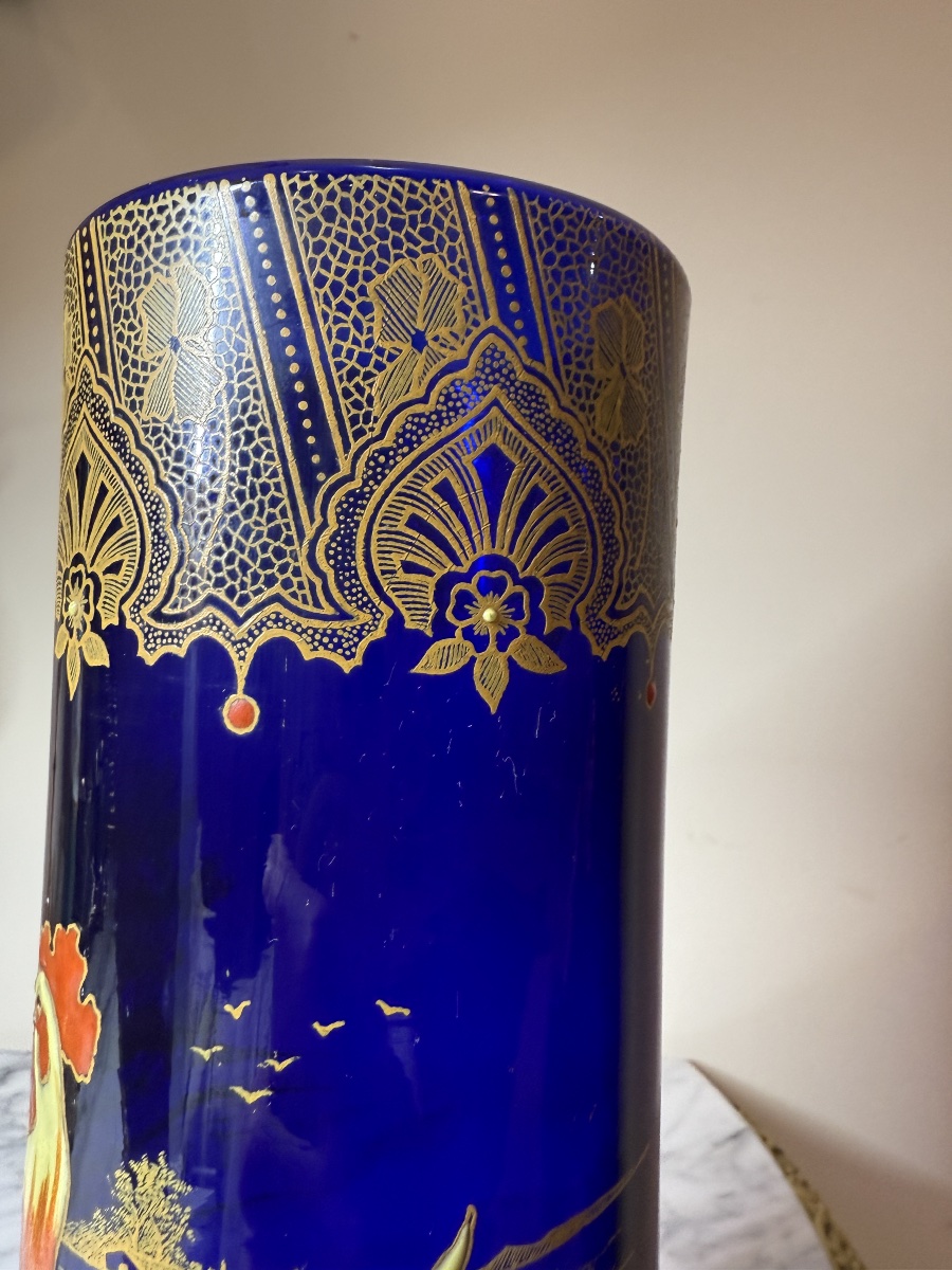 Vase en verre bleu cobalt, dans le goût de François-Théodore Legras-photo-1
