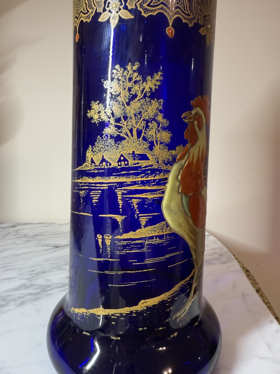 Vase en verre bleu cobalt, dans le goût de François-Théodore Legras-photo-2